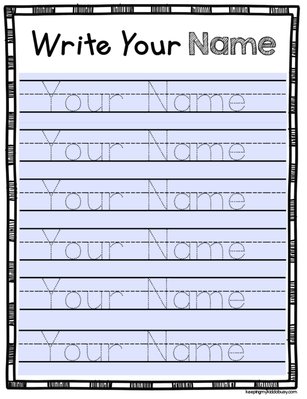 Name Writing For Kids Ages 3 5 Name Tracing Writing Activity Worksheet Personalized Custom Handwriting Paper