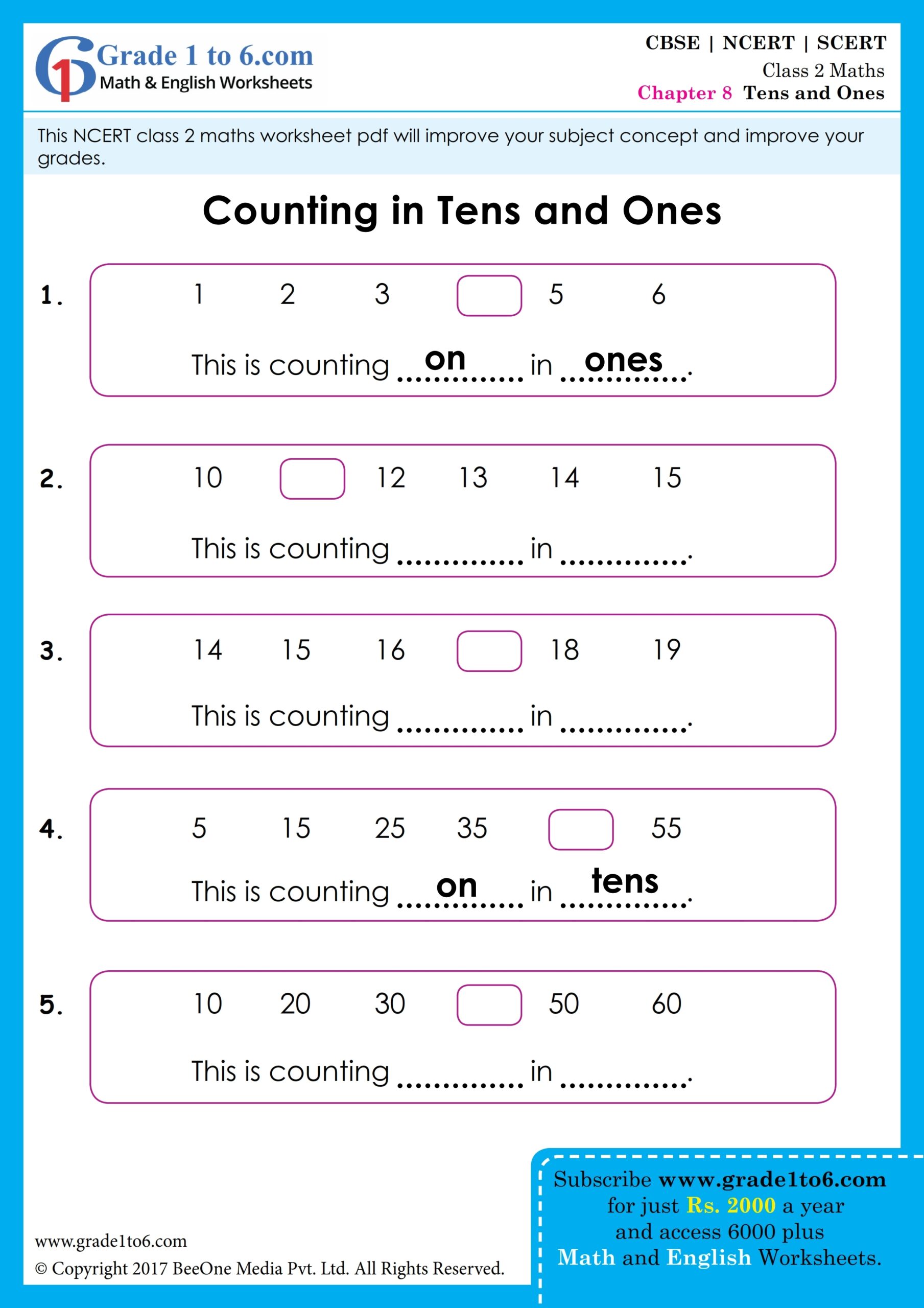 NCERT Class 2 Maths Worksheet Grade1to6