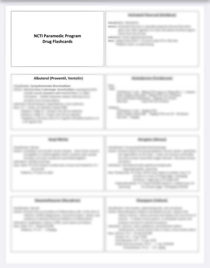 paramedic drugs flashcards