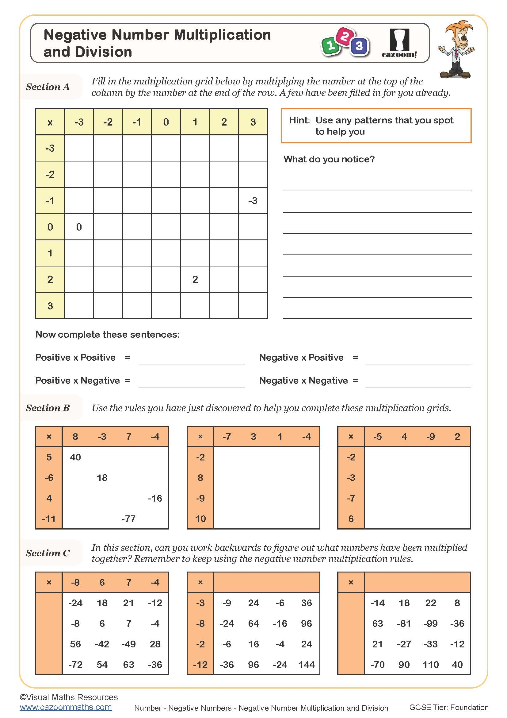 multiplying and dividing integers worksheet