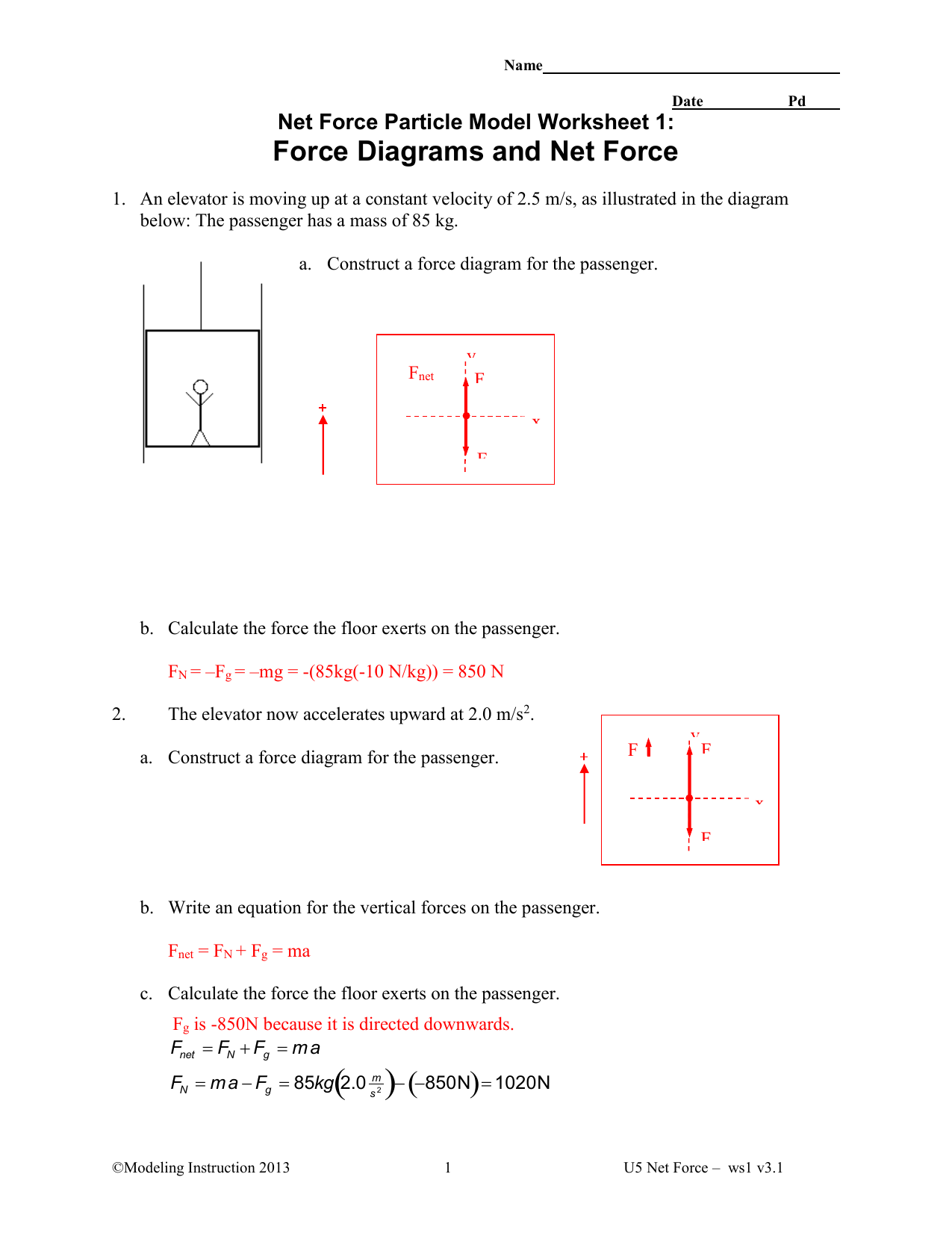 net force worksheet