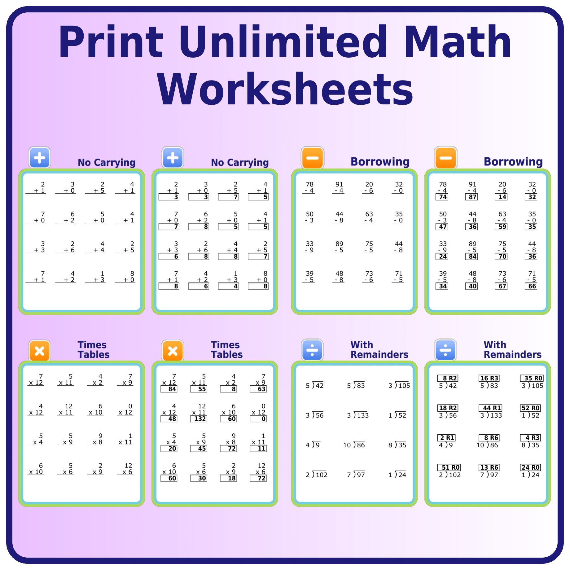 math worksheet answers