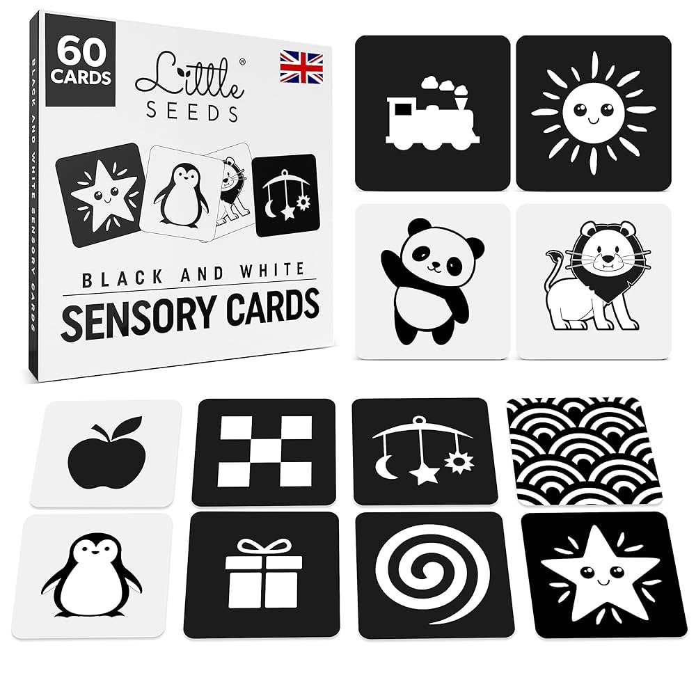 Newborn Essentials Baby Sensory Cards Black And White 60 High Contrast Baby Flashcards Visual Skills And Stimulation For Newborn 0 3 Months UK Brand Amazon de Toys