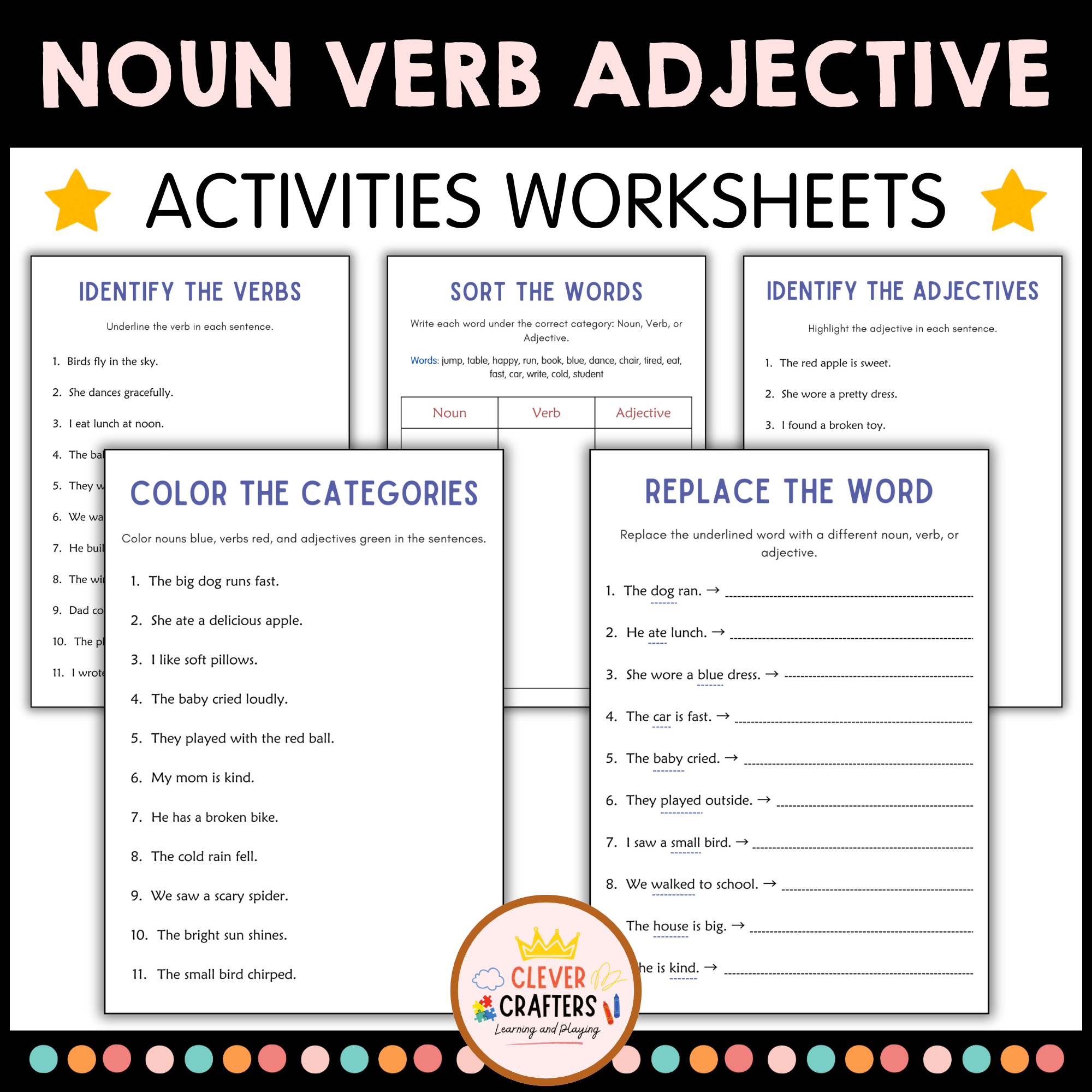 Nouns Verbs And Adjectives Worksheets Grammar Worksheets 1st And 2nd Grade Made By Teachers