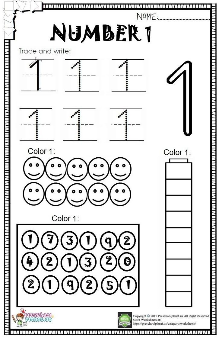 Number 1 Worksheet For Kids