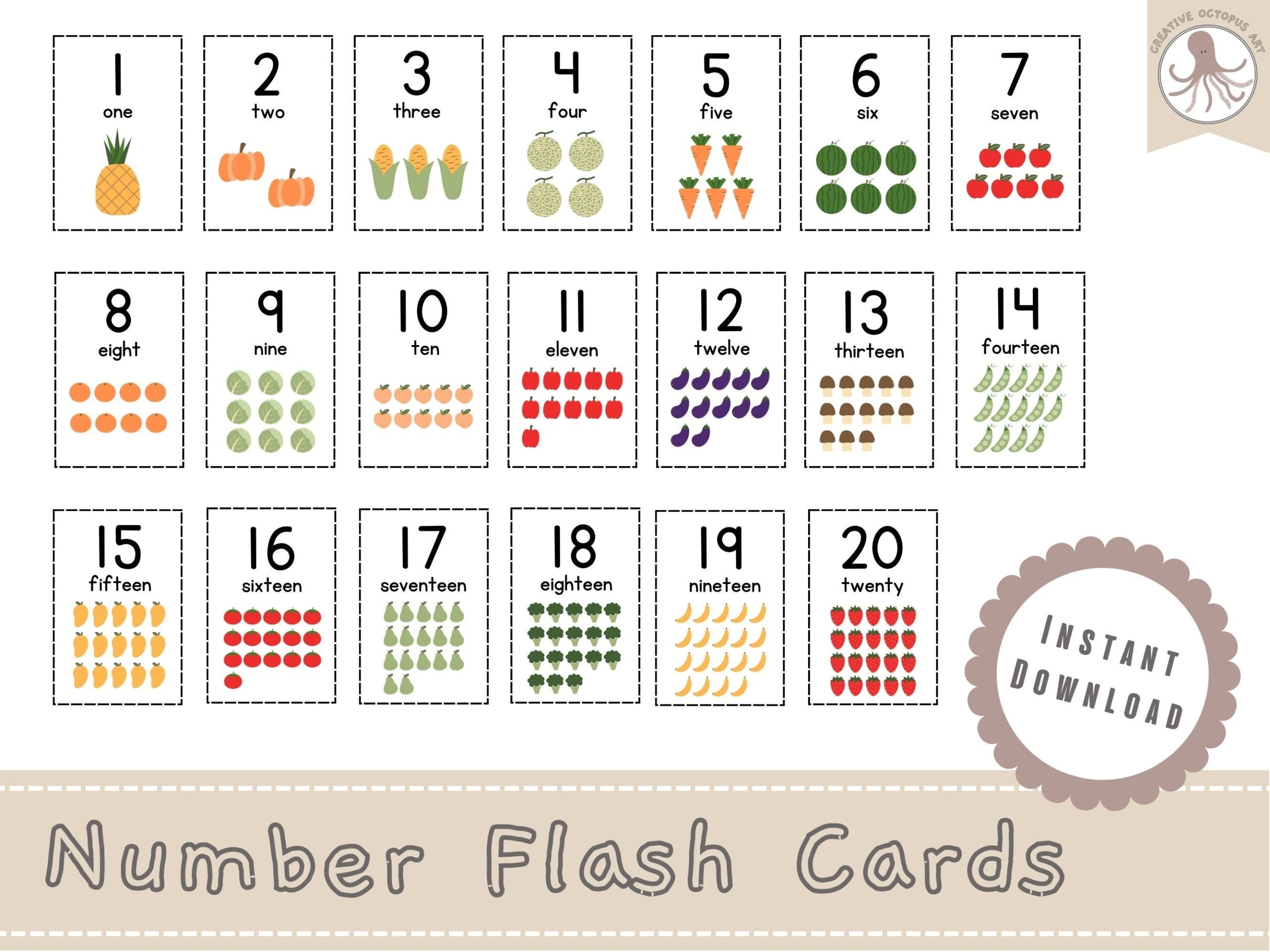 Number Flashcards Preschool Flashcards 1 20 Flash Card Flashcard Printable Number Cards Montessori Flash Card Preschool Activity Etsy