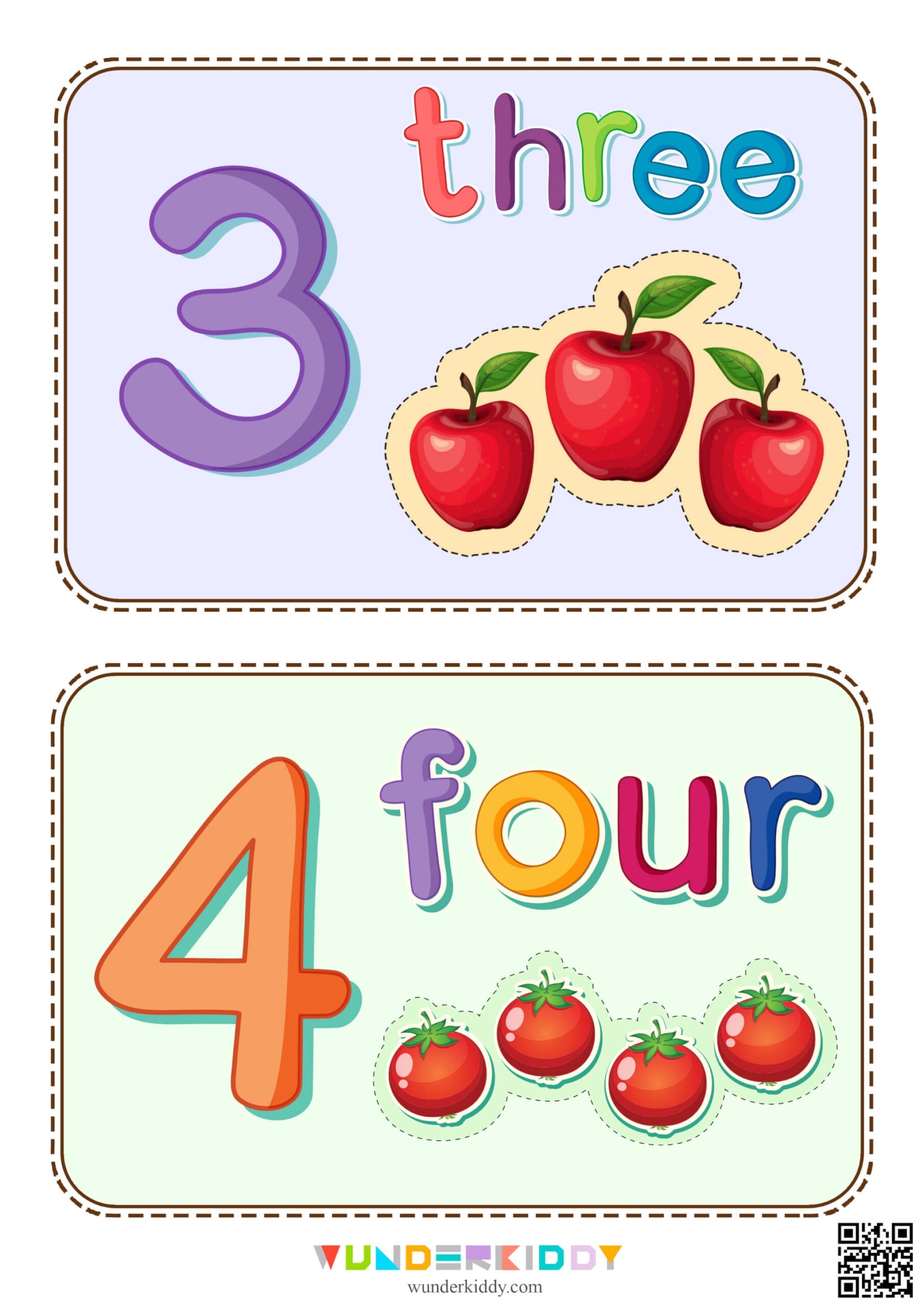Number Flashcards With Fruits And Vegetables Illustrations