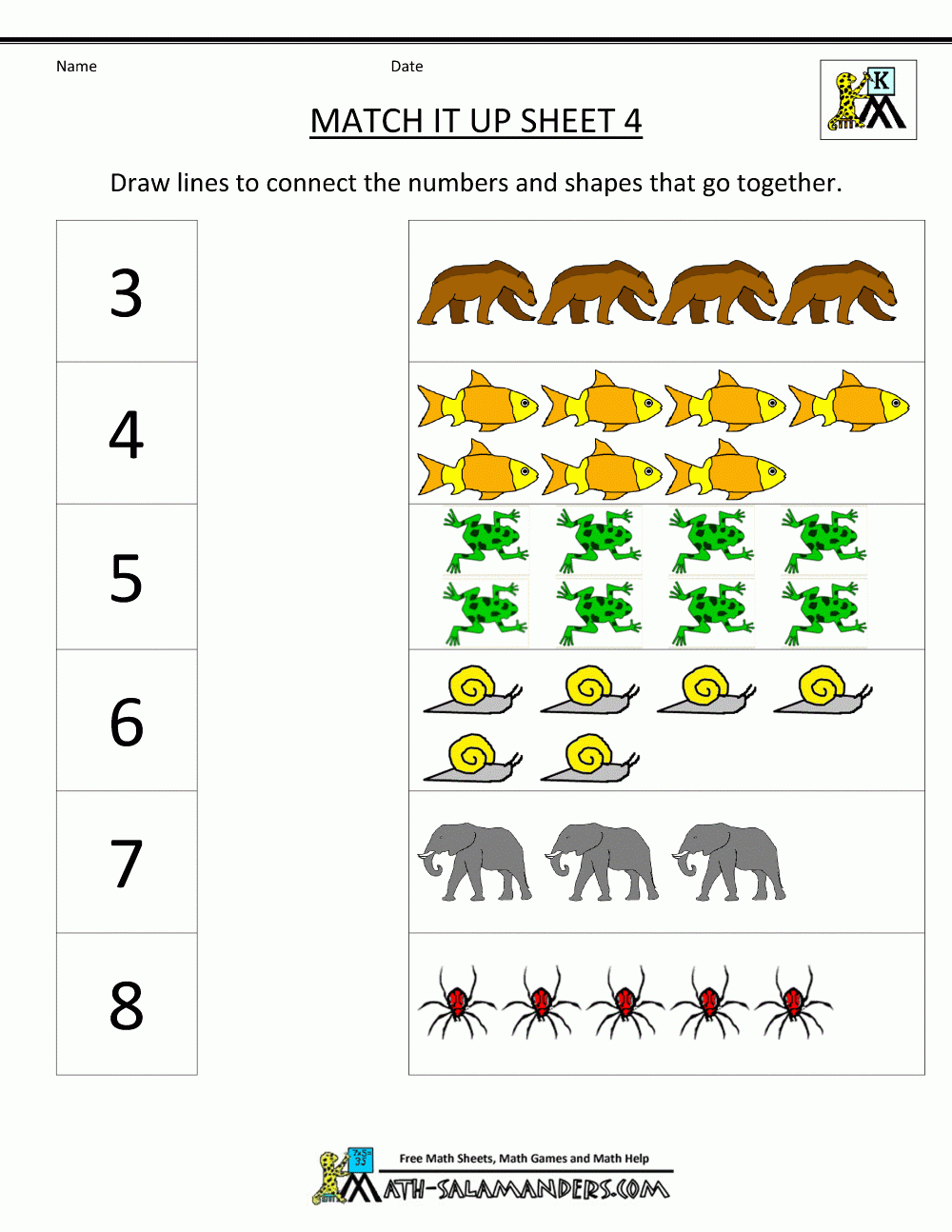 Number Matching Worksheets 1 10