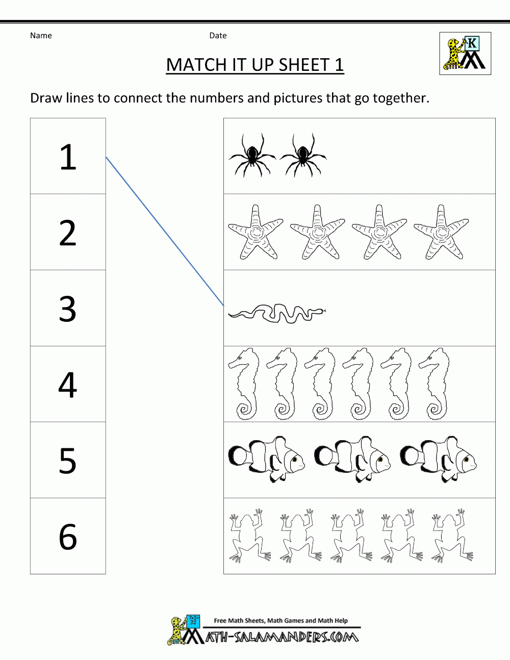 Number Matching Worksheets 1 10