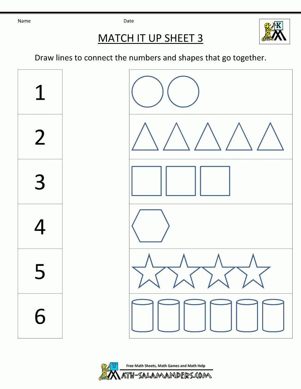 Number Matching Worksheets 1 10
