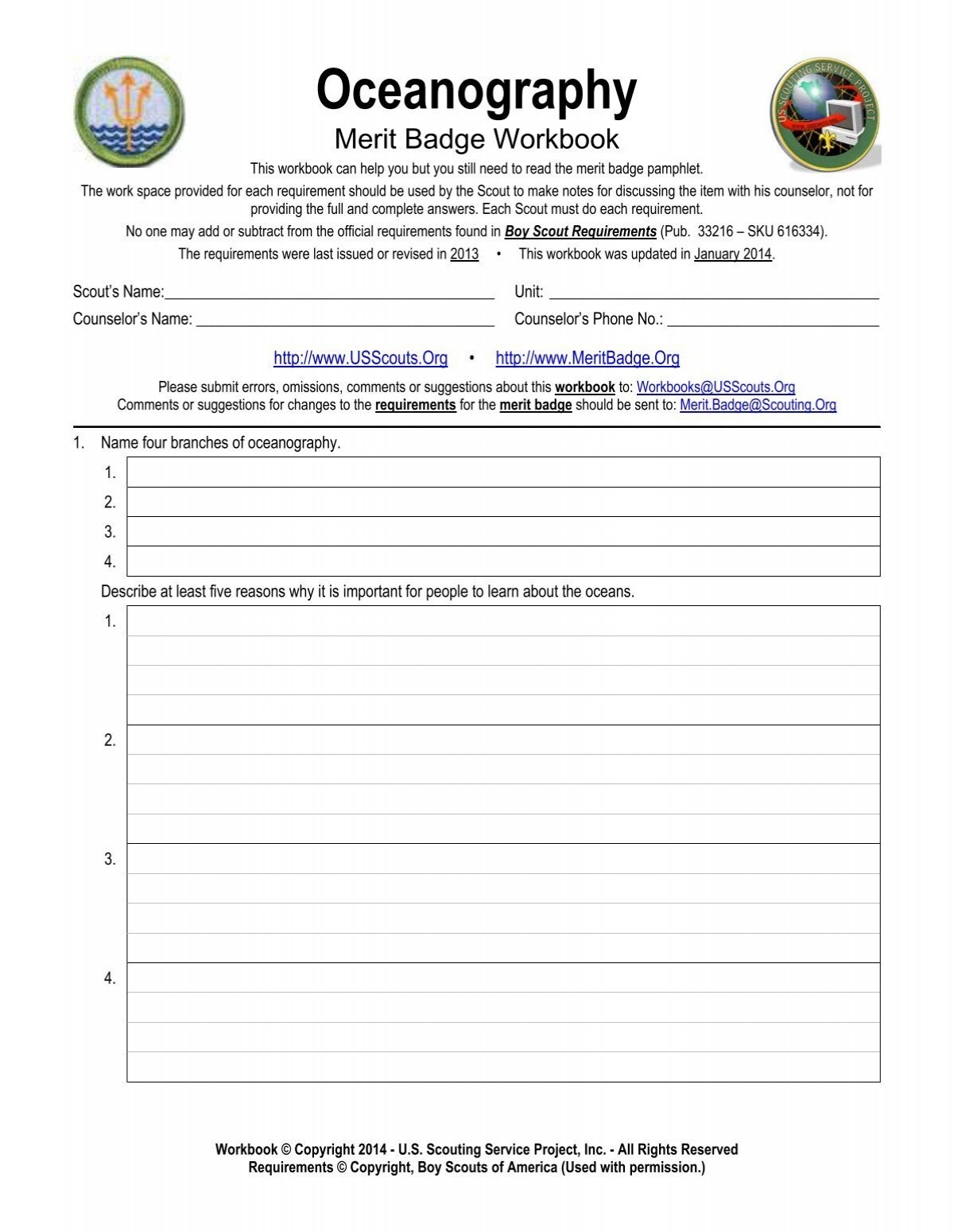 Oceanography Merit Badge Workbook US Scouting Service Project