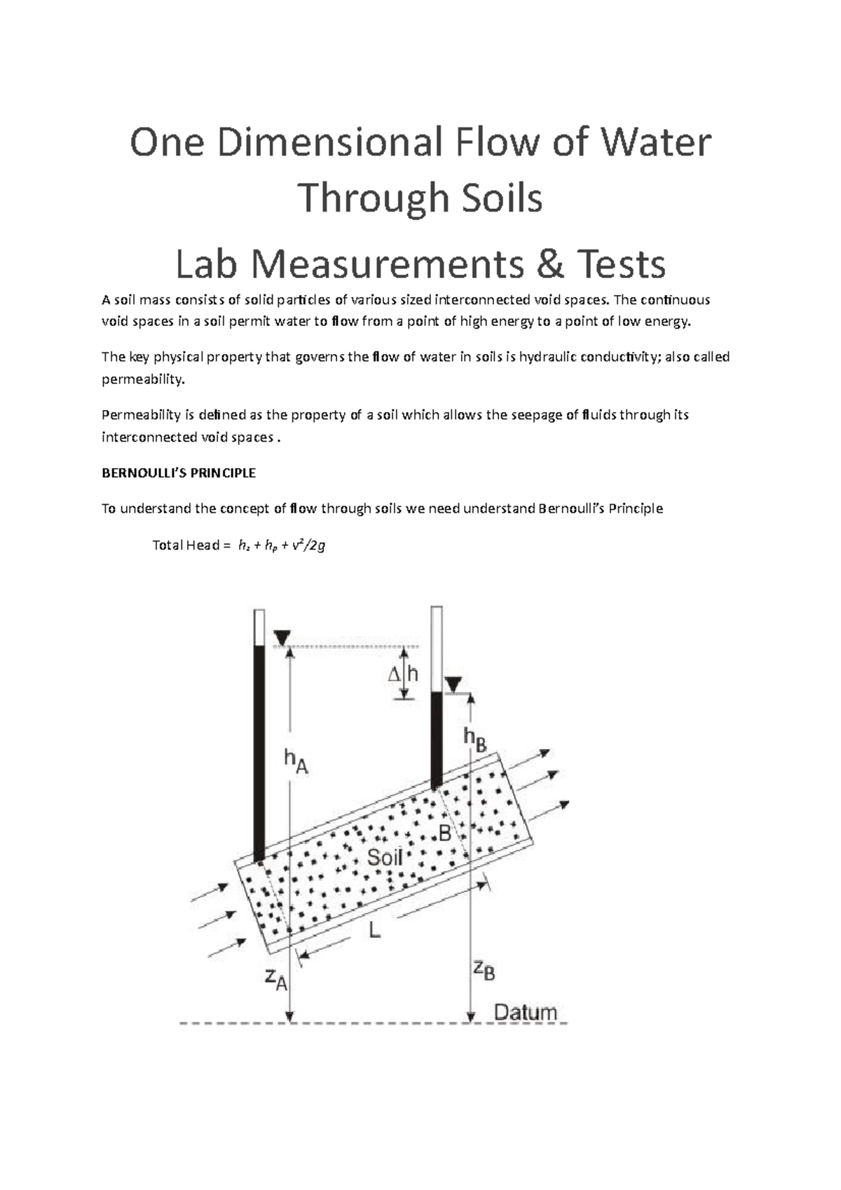 One Dimensional Flow Of Water Through Soils One Dimensional Flow Of Water Through Soils Lab Studocu