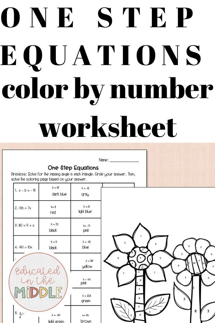 One Step Equation Worksheet Color By Number