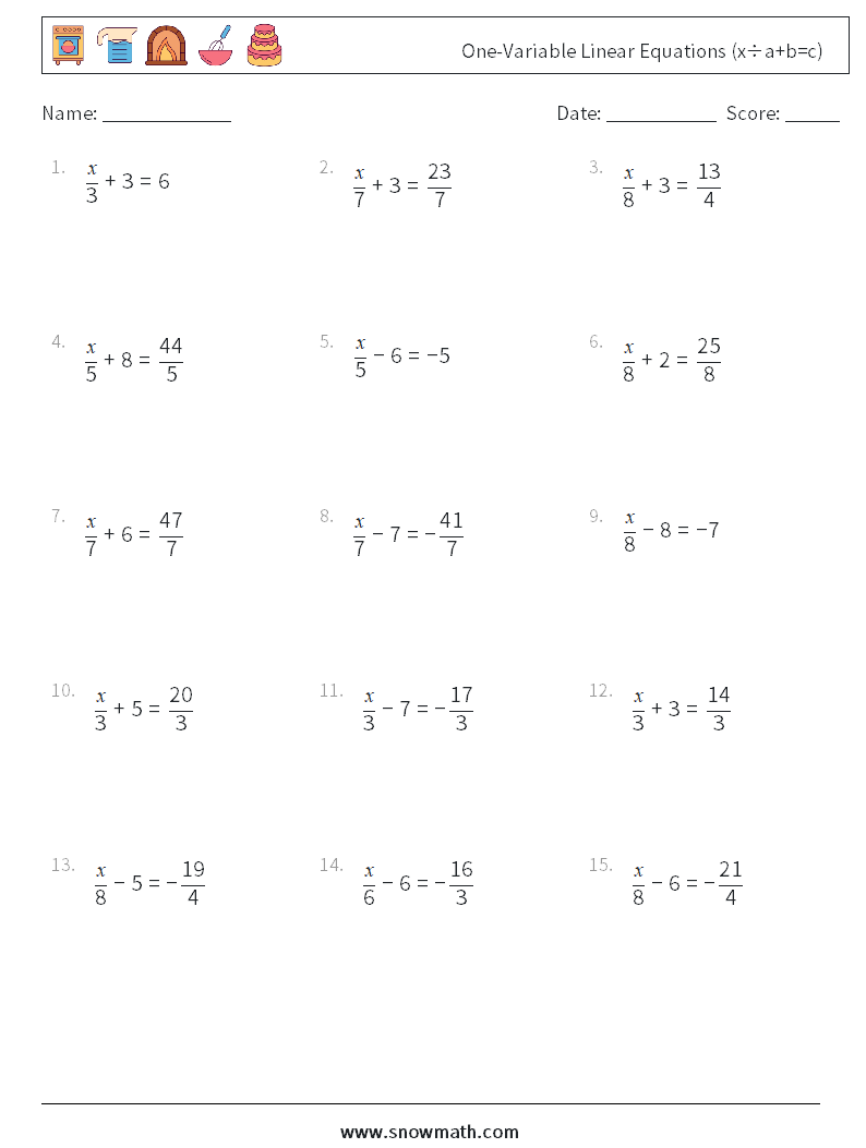 One variable Linear Equations x a b c Math Worksheets Math Practice For Kids 