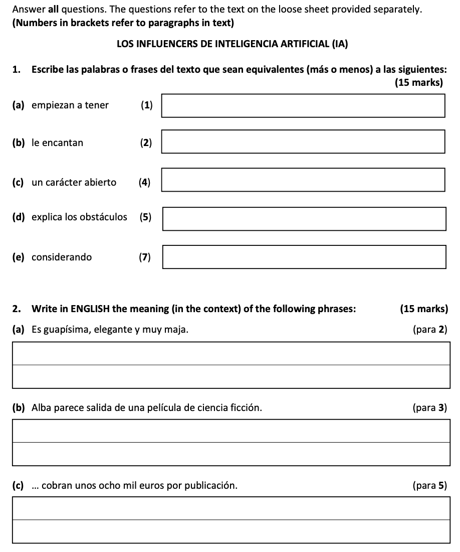 Opinion Text Spanish Topic Questions Leaving Certificate
