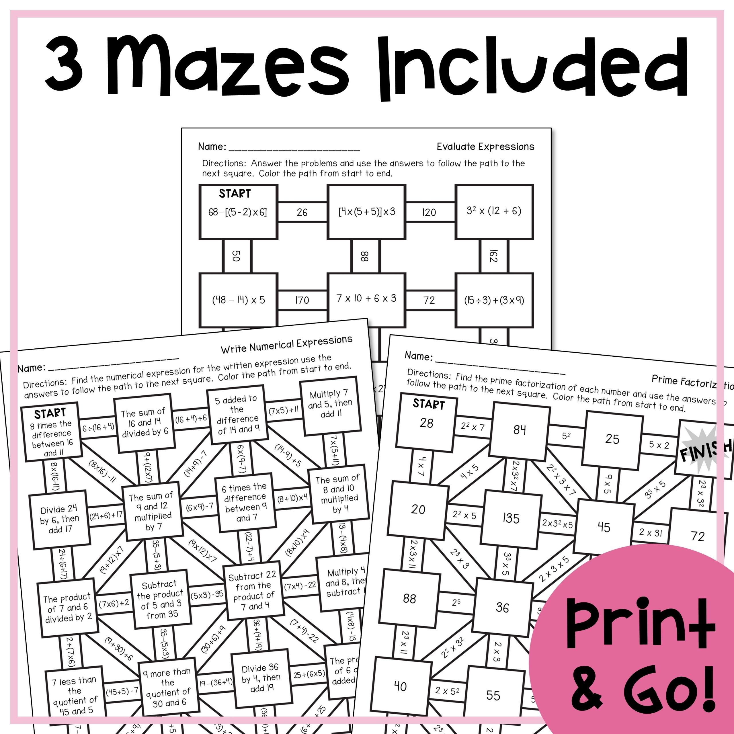 math maze worksheets