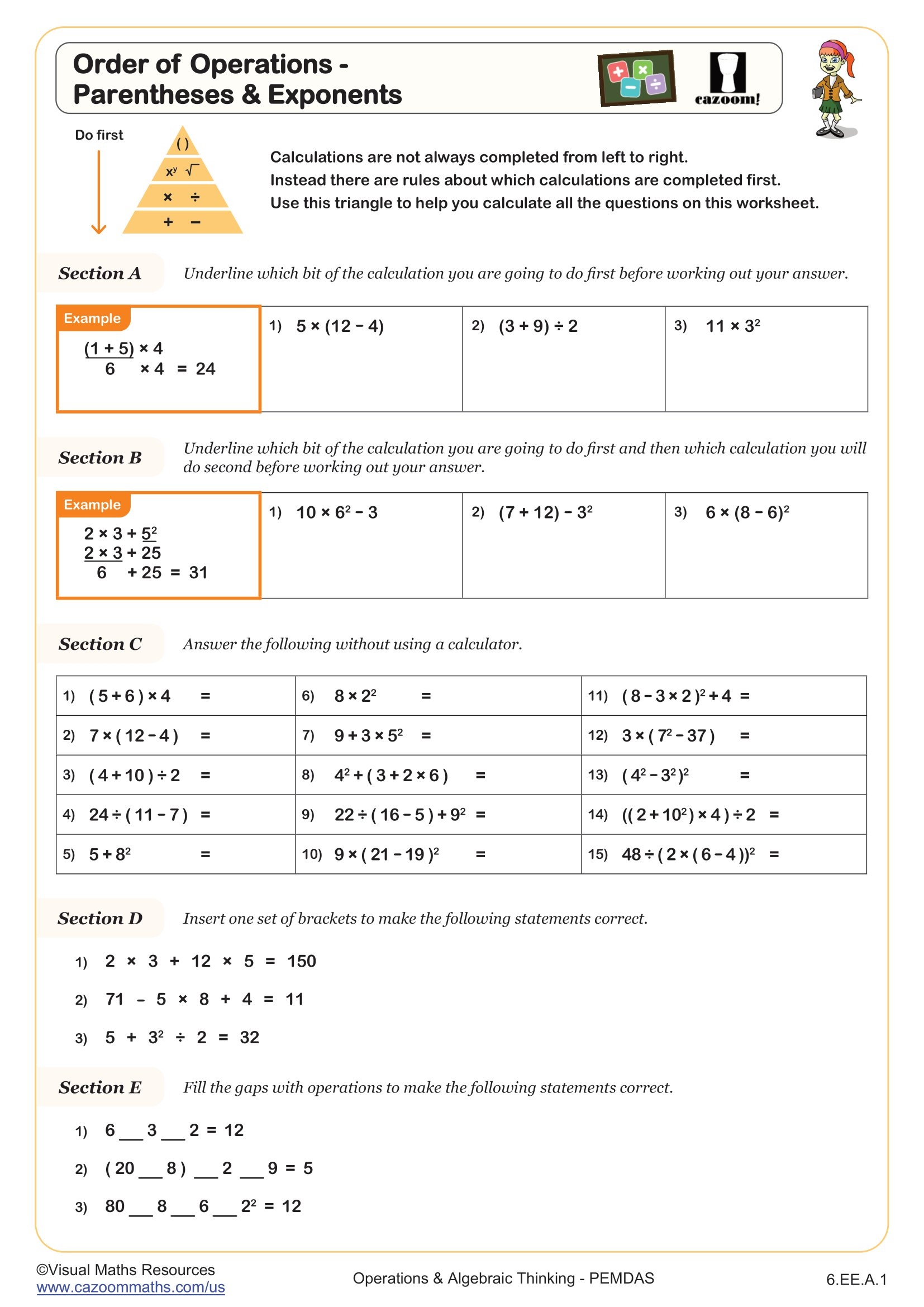 order of operations math worksheets