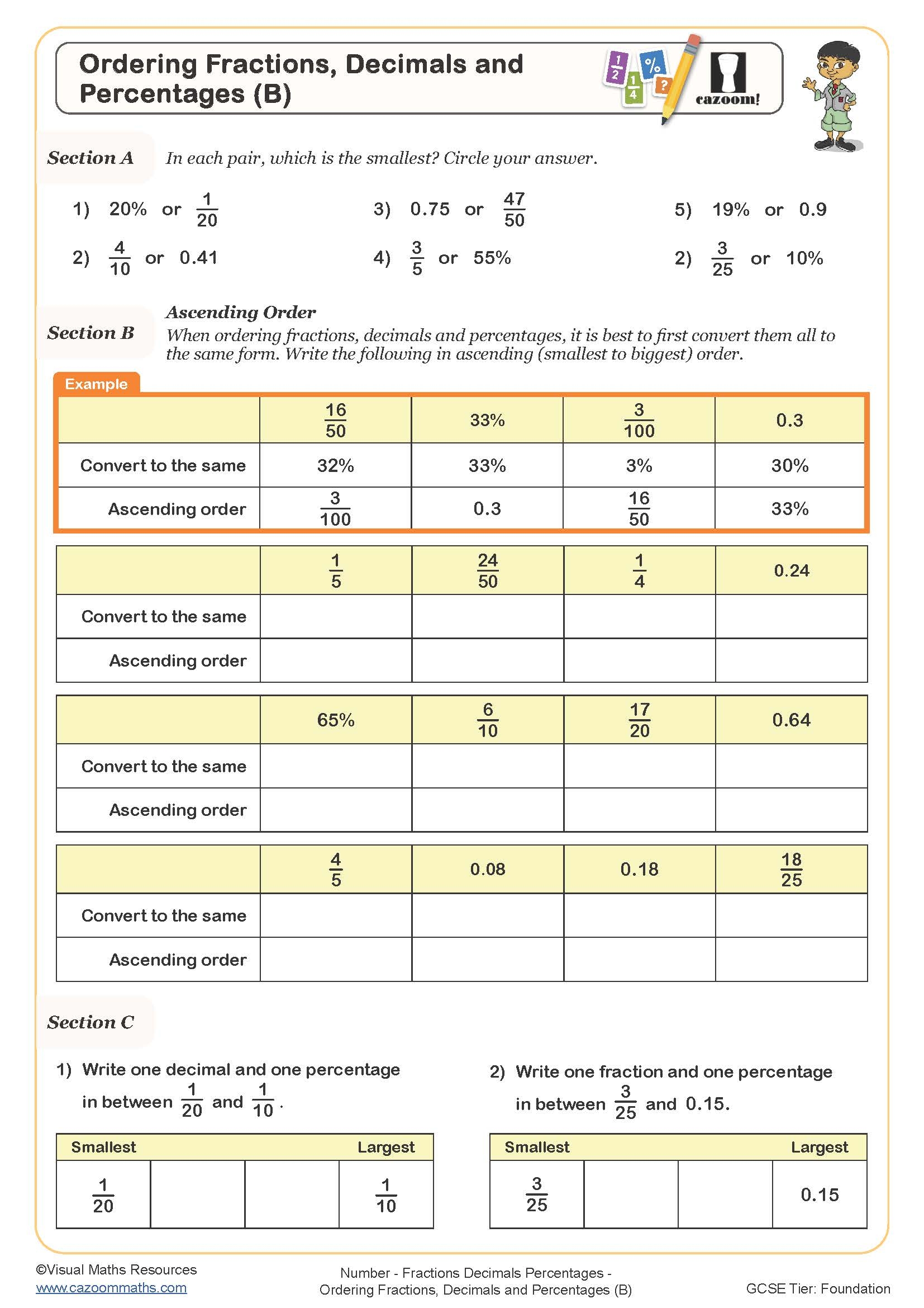 Ordering Fractions Decimals And Percentages B Worksheet Cazoom Maths Worksheets Ordering Fractions Decimals And Percentages B Worksheet Cazoom Maths Worksheets