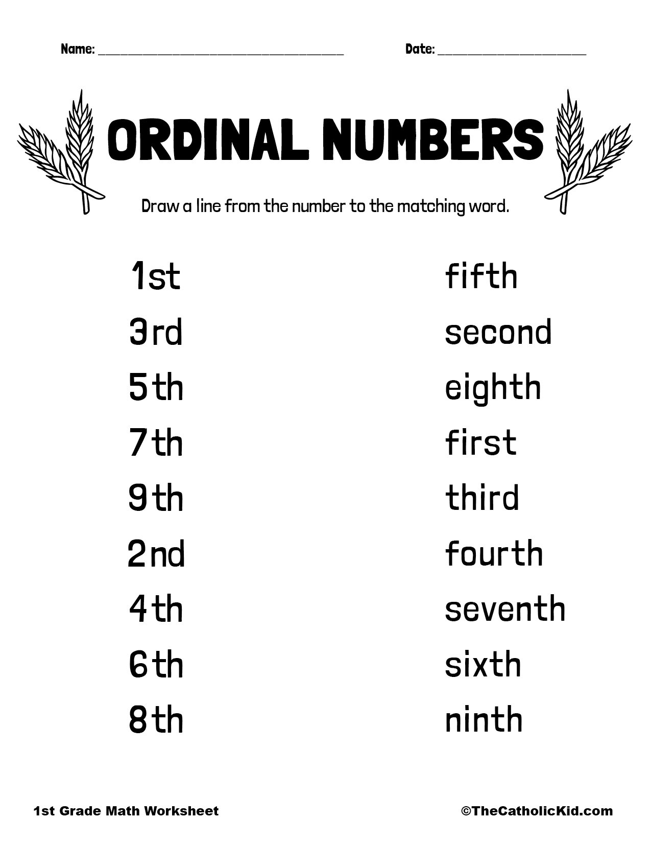 Ordinal Numbers Worksheet TheCatholicKid