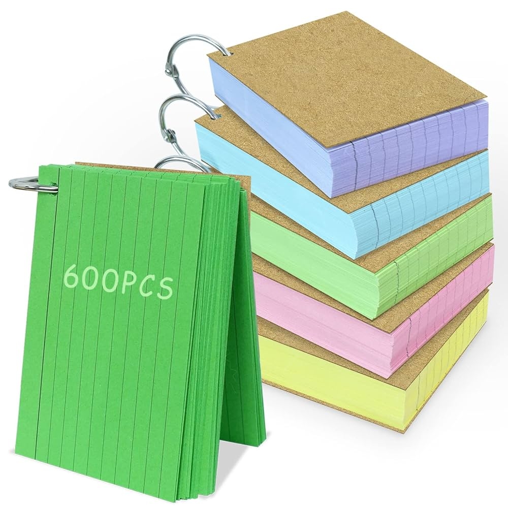 Pack Of 600 A7 Index Cards Lined Vocabulary Cards Flashcards With 7 Metal Rings For Office School Home Study Recording Amazon de Stationery Office Supplies