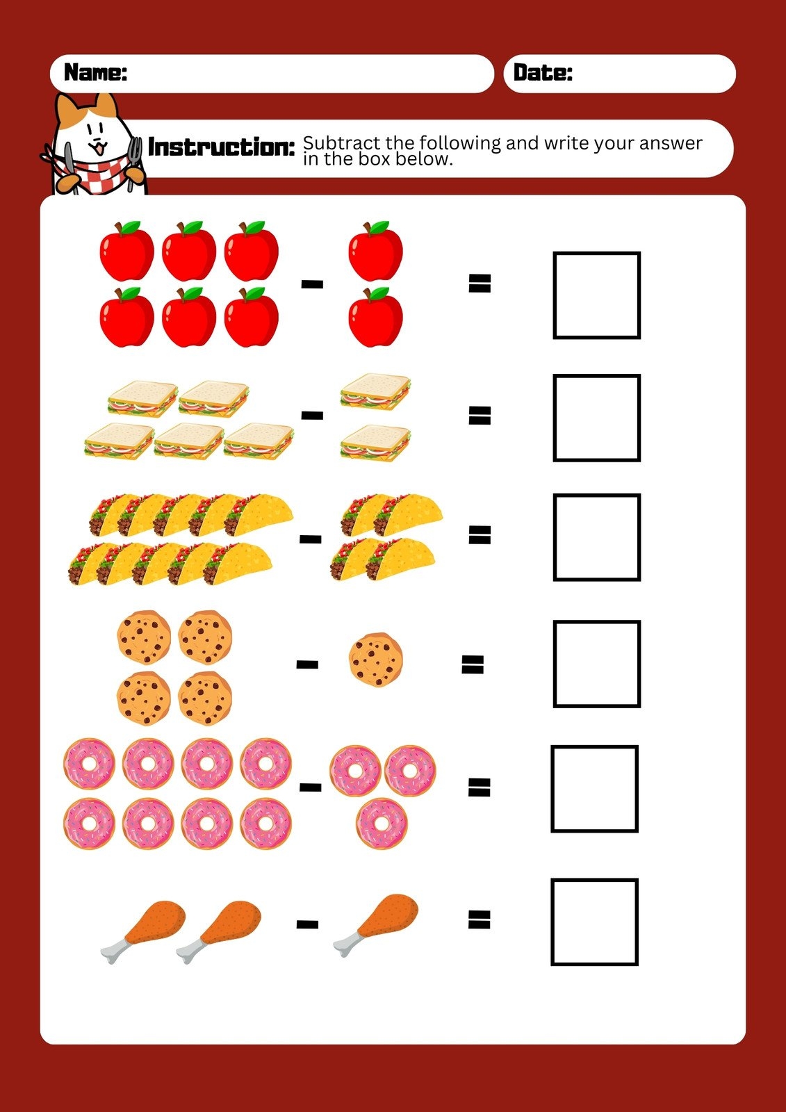 math minus worksheet