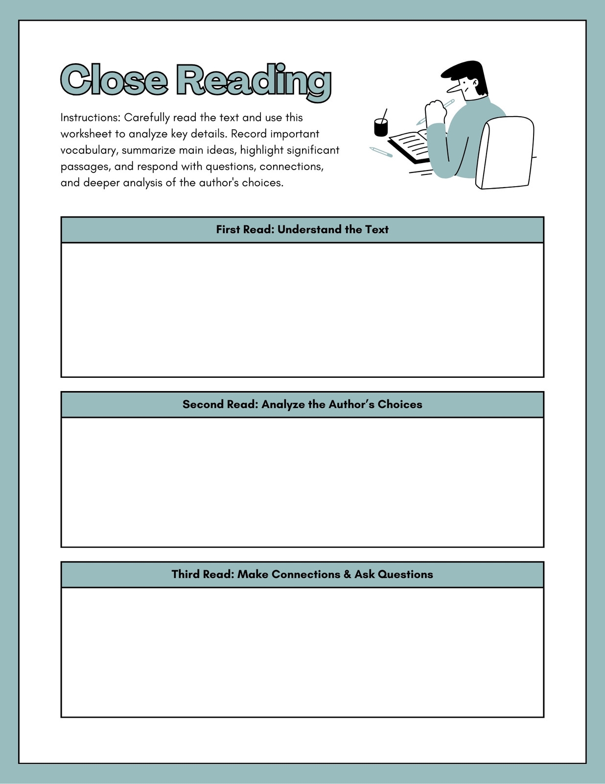 close reading worksheets
