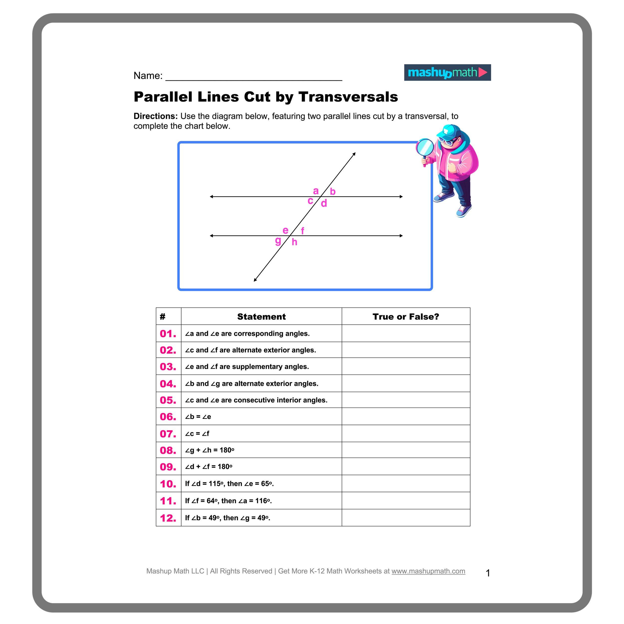 parallel lines and transversals worksheet