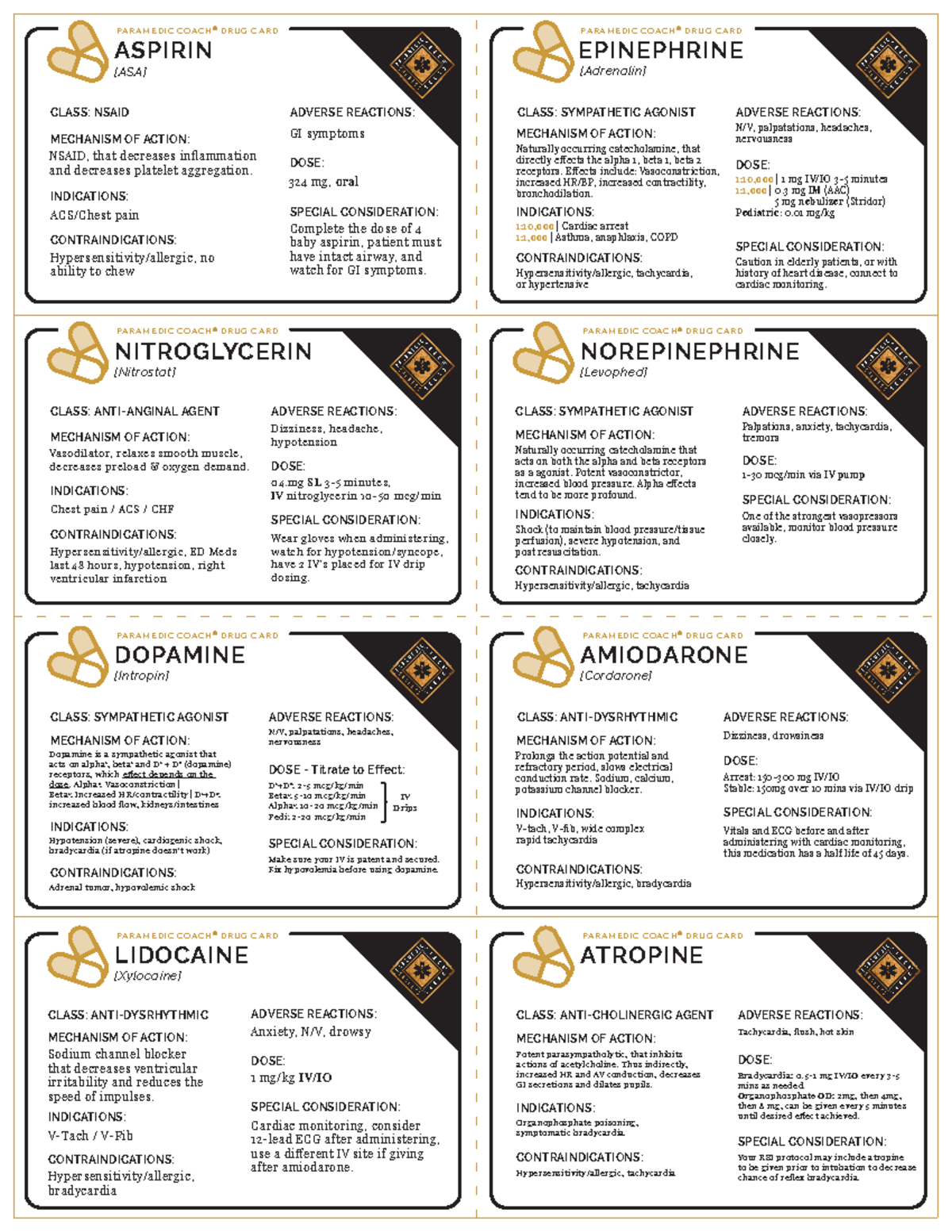 Paramedic Coach Drug Cards Essential Medications Overview Studocu