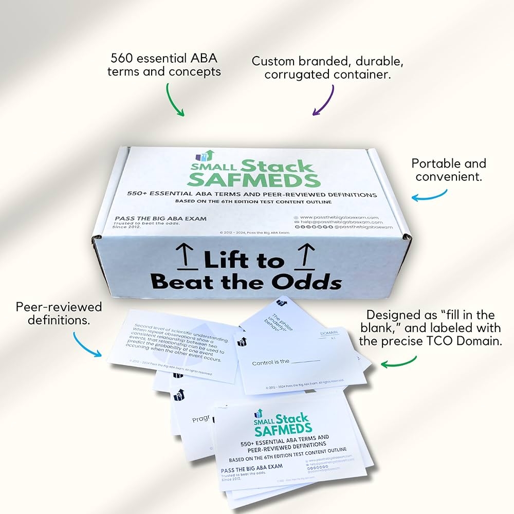 Pass The Big ABA Exam PTB 6th Edition SAFMEDS Set Of 3 5 X 2 Cards With ABA Study Terms And Custom Cardboard Storage Box Dana Meller MA BCBA Amazon Books