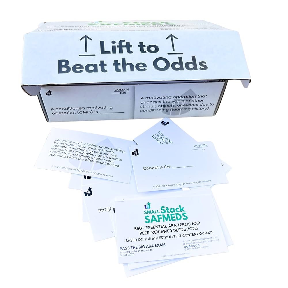 Pass The Big ABA Exam PTB 6th Edition SAFMEDS Set Of 3 5 X 2 Cards With ABA Study Terms And Custom Cardboard Storage Box Dana Meller MA BCBA Amazon Books