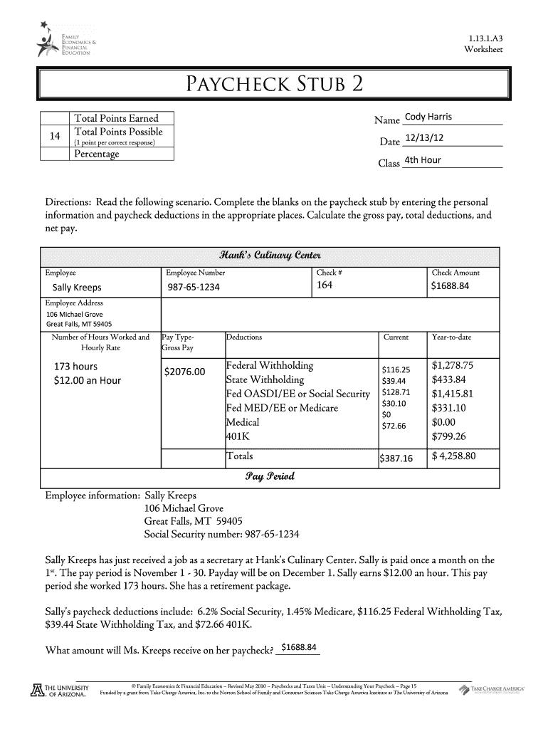 Paycheck Stub 1 Worksheet Answers Fill Out Sign Online DocHub