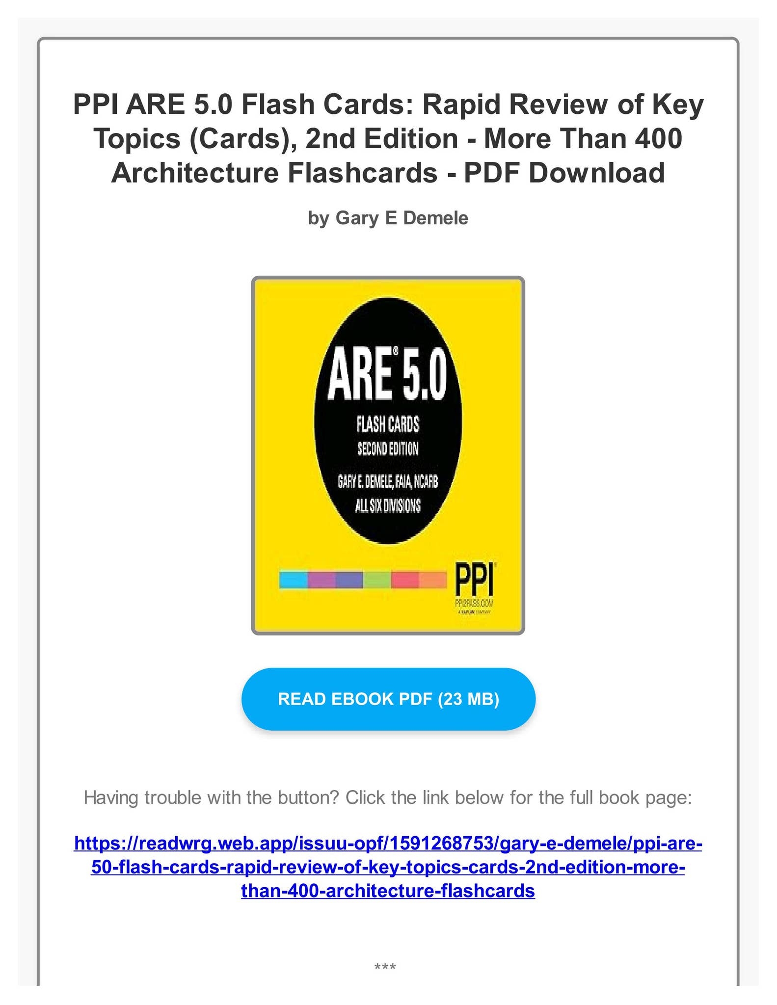 PDF Download PPI ARE 5 0 Flash Cards Rapid Review Of Key Topics Cards 2nd Edition More Than 40 By GutmannIbi Issuu