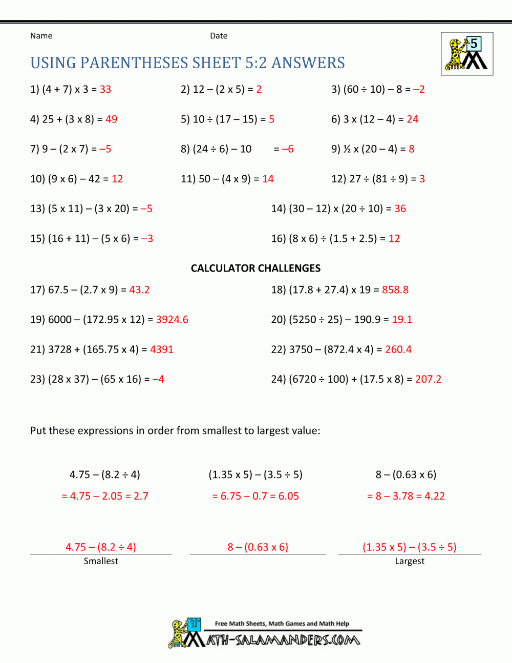 grade 5 math worksheets
