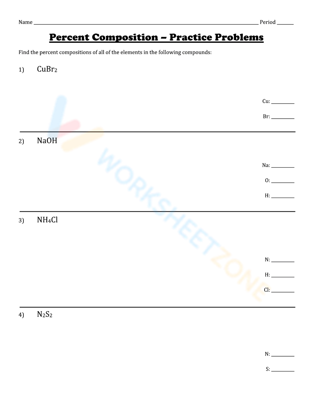 Percent Composition Worksheets Printable