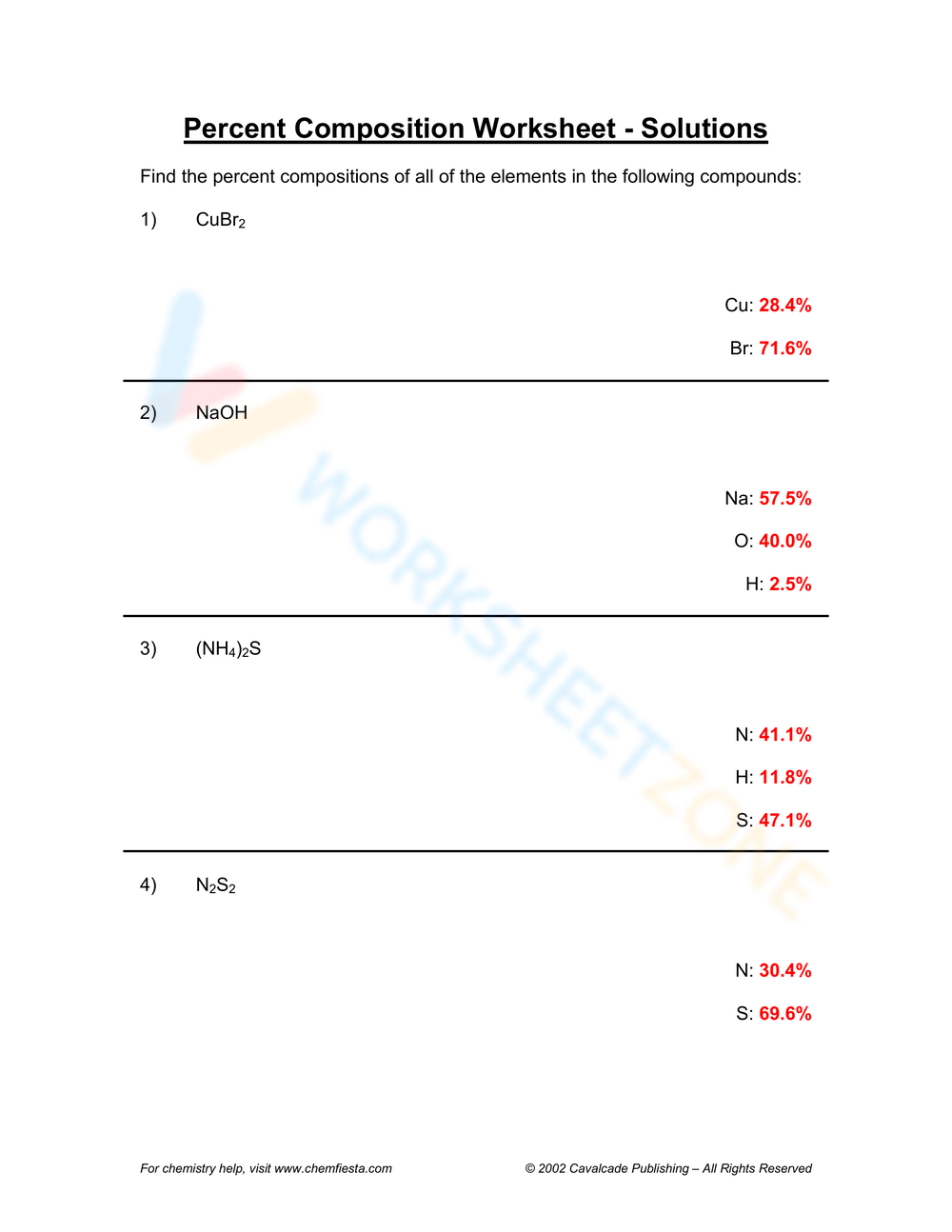 Percent Composition Worksheets Printable