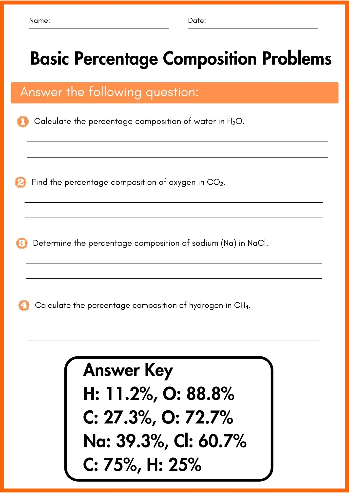 percent composition worksheet
