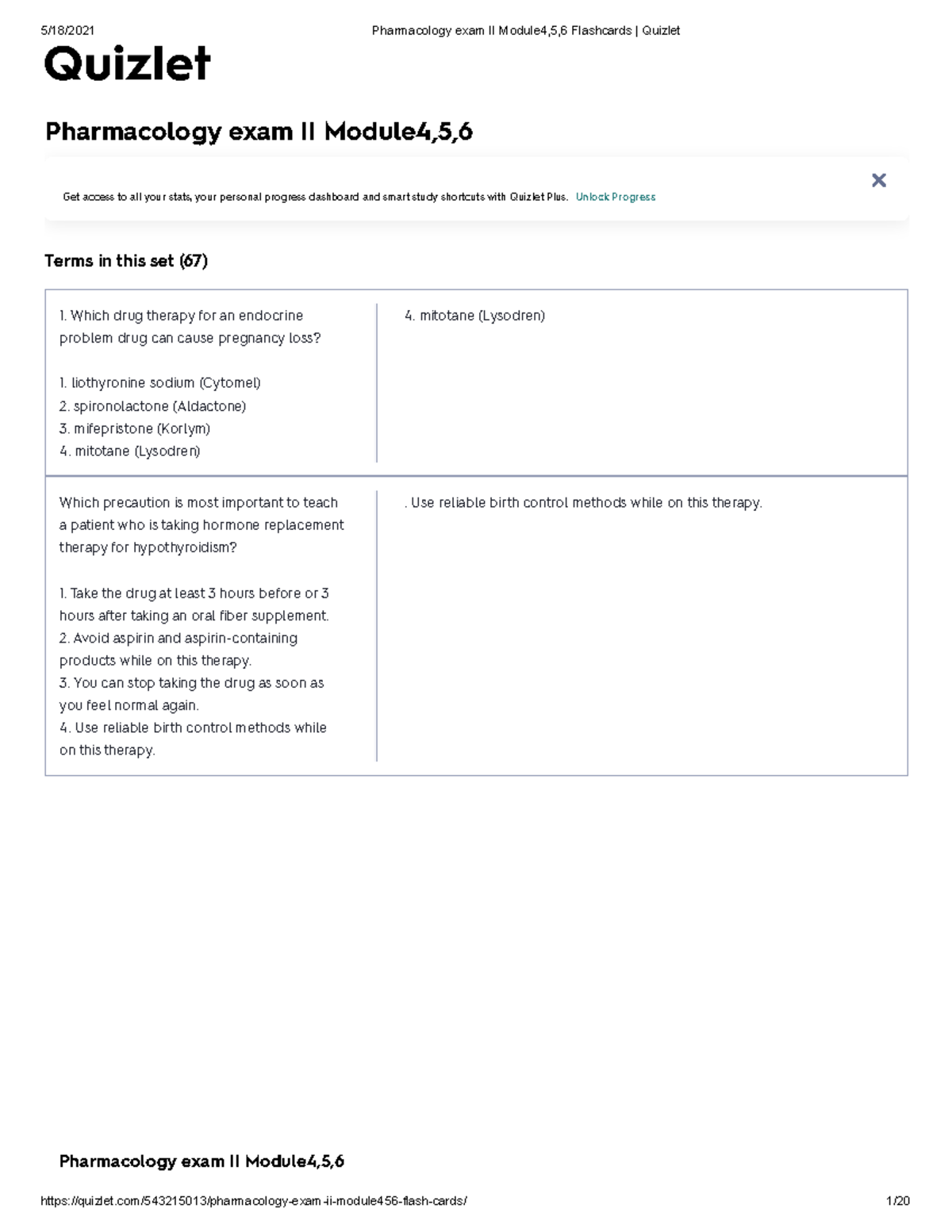 Pharmacology Exam II Module 4 5 6 Flashcards Quizlet Pharmacology Exam II Module4 5 Get Access To Studocu