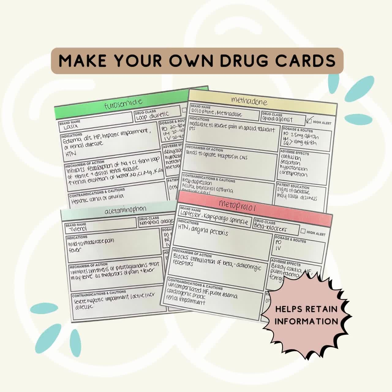 Pharmacology Flashcard Template For Nursing Student Drug Flashcard Template For Nurse Drug Card Template For NCLEX Studying Etsy