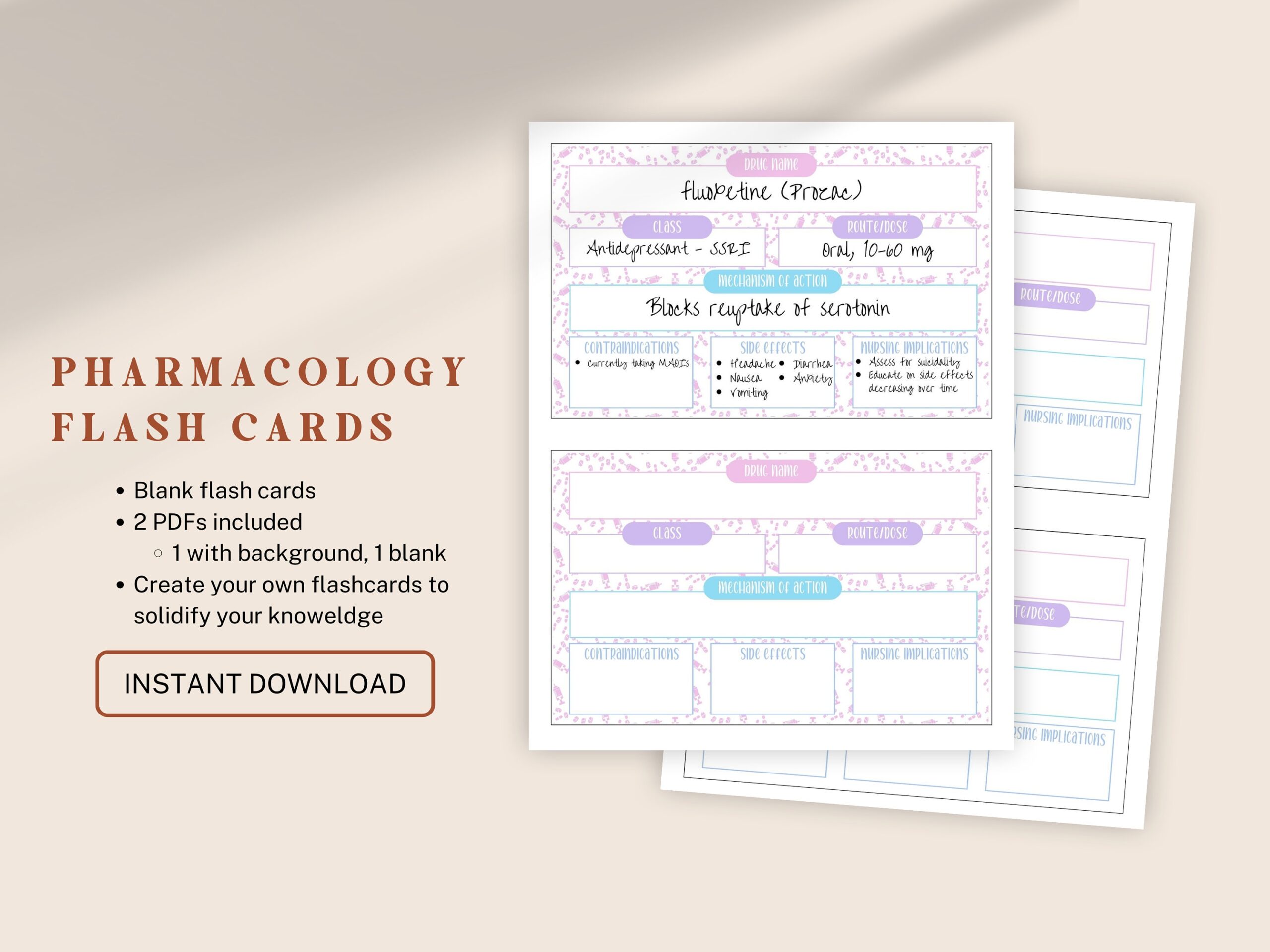 Pharmacology Flashcards PDF Digital Download Create Your Own Cards For Nurses Doctors PA Students Instant Download And Print Etsy Canada