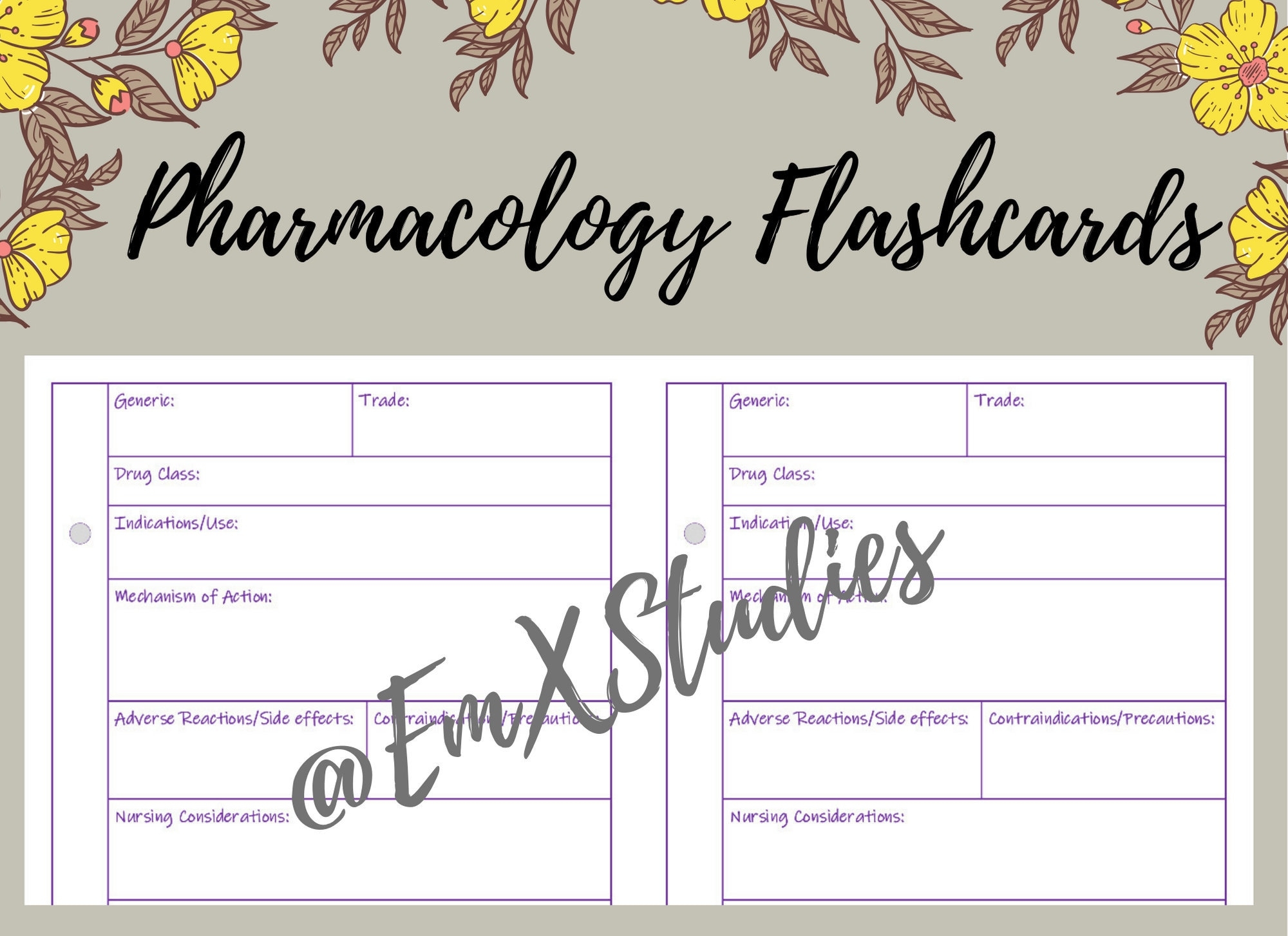 Pharmacology Flashcards Pharmacology Template Colorful Etsy