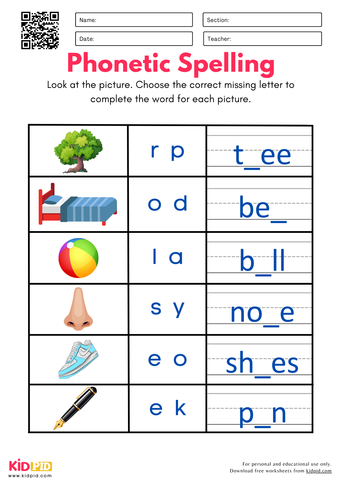 Phonetic Spelling Worksheet For Kindergarten Kidpid