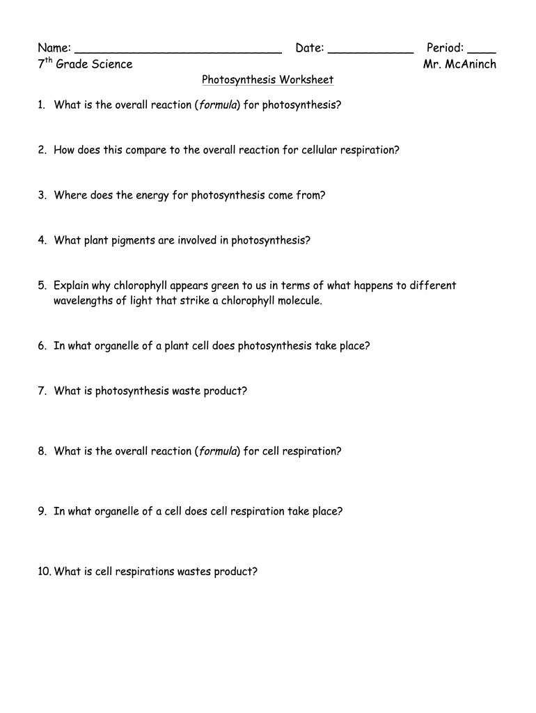 Photosynthesis Worksheet Grade 7 Fill Out Sign Online DocHub