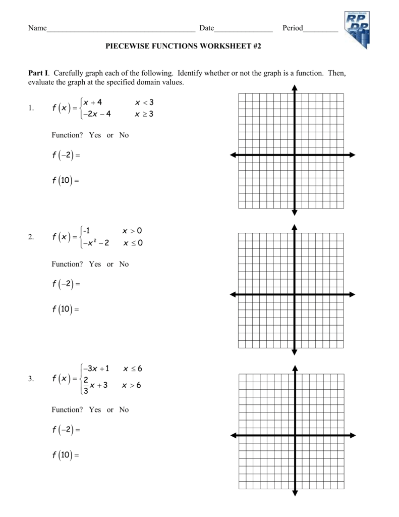 Piecewise Functions Worksheet 2 High School Math