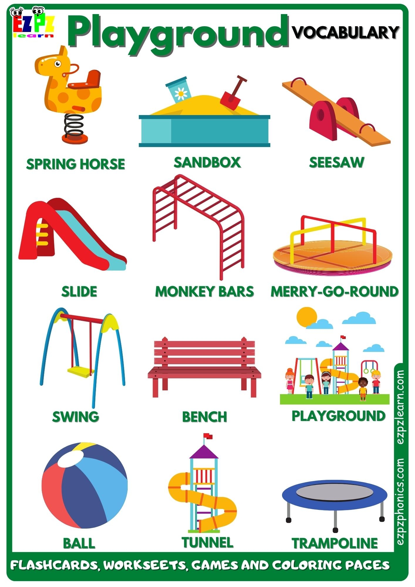 Playground Vocabulary Free English Vocabulary Flashcards Worksheets Coloring Pages Games And More For Homeschool And English Language Learners Ezpzlearn