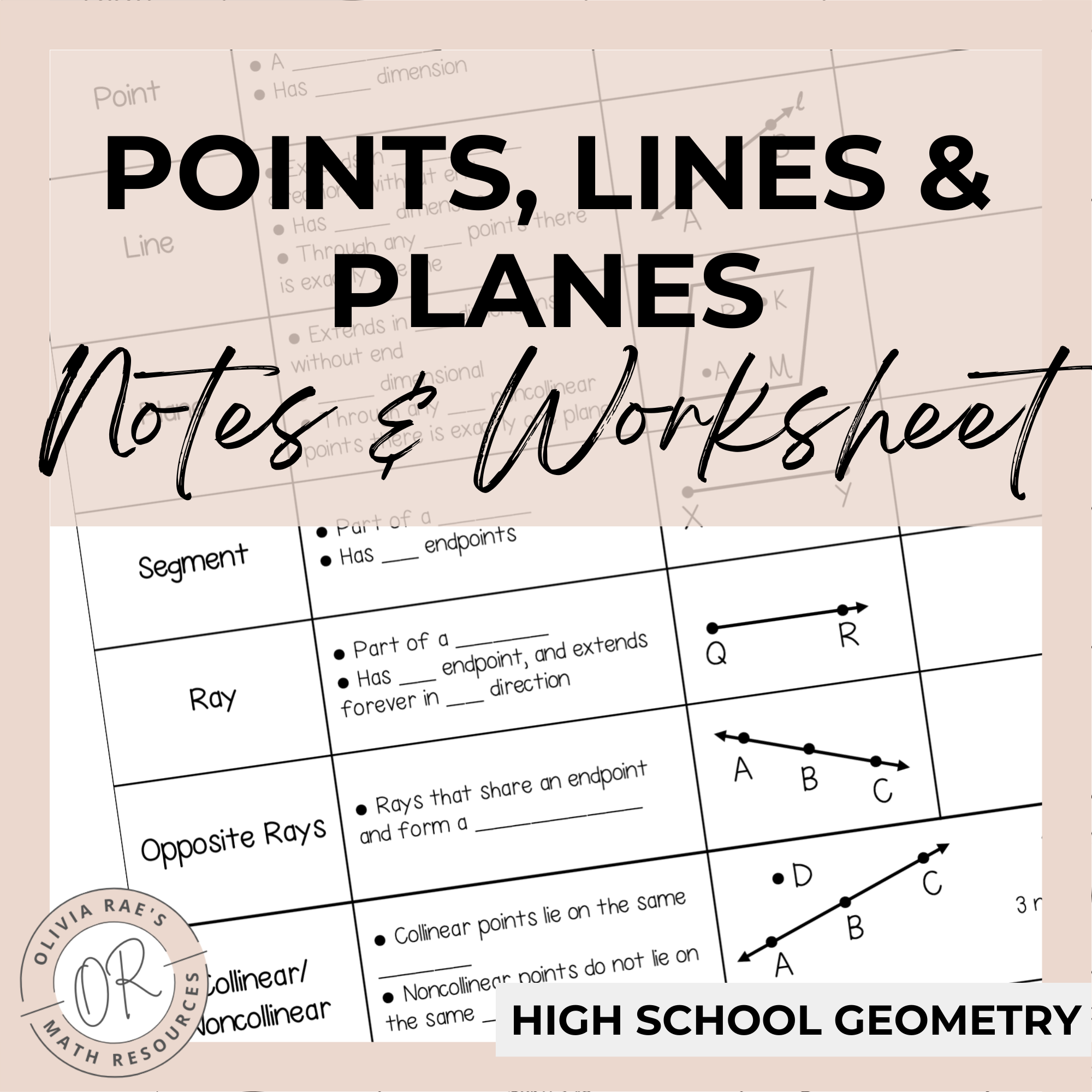 Points Lines And Planes Notes Worksheet Classful