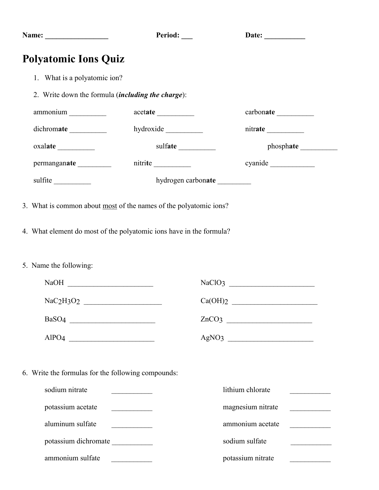 polyatomic ions worksheet
