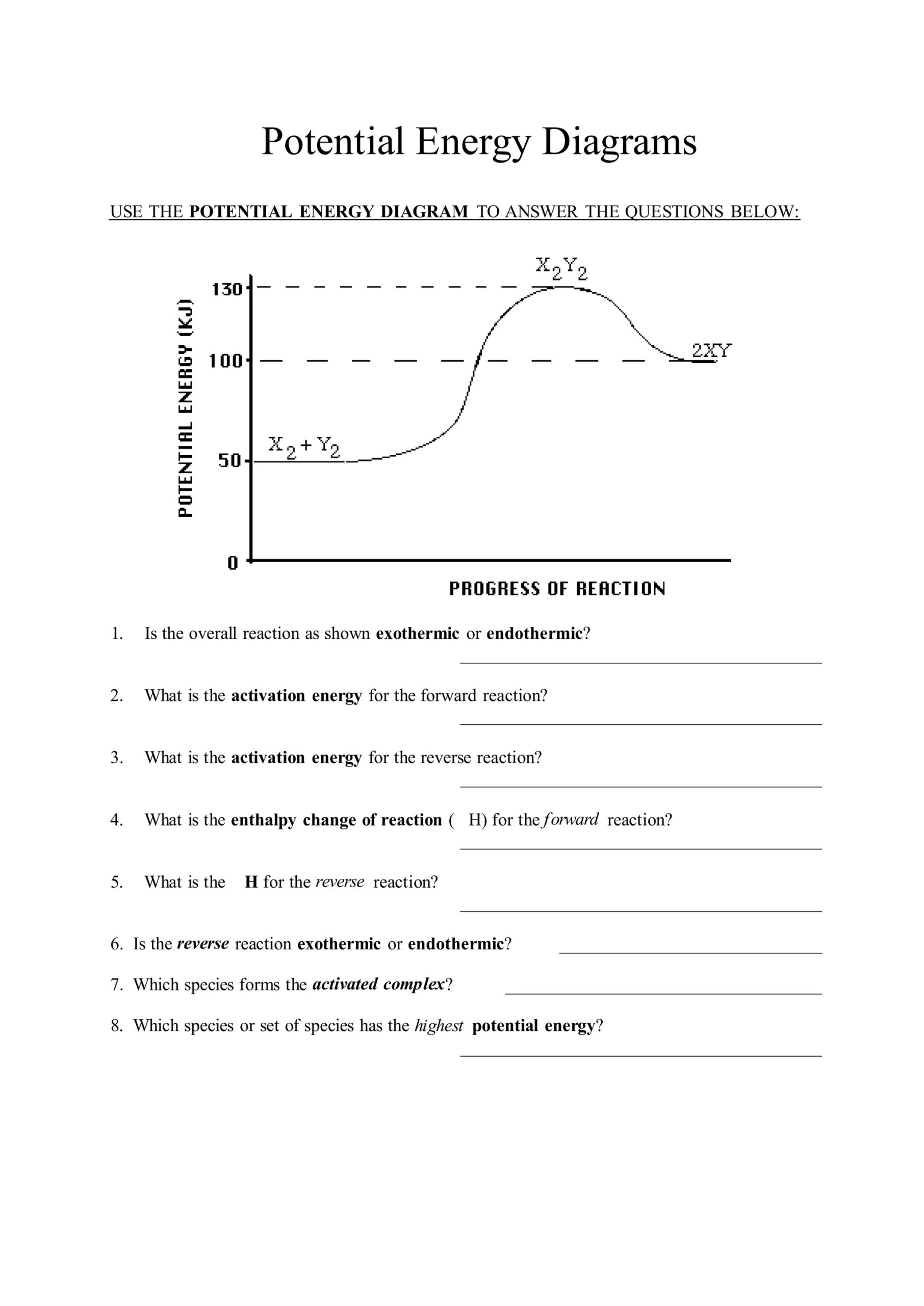 Potential Energy Diagram Worksheet 2 PDF Chemistry Science