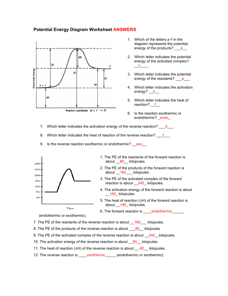 Potential Energy Diagram Worksheet With Answers