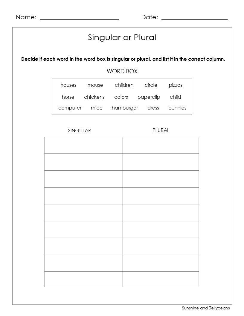plural irregular nouns worksheet