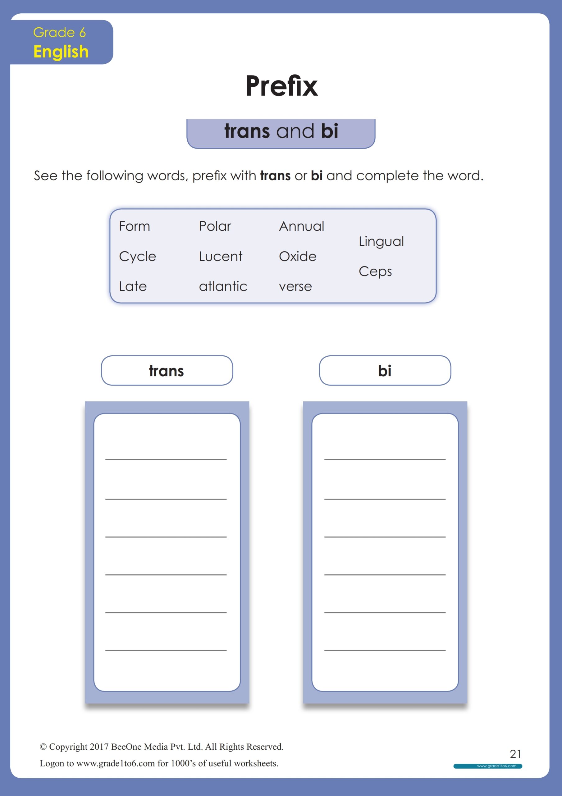 Prefix Worksheet For Grade 6 Free PDF